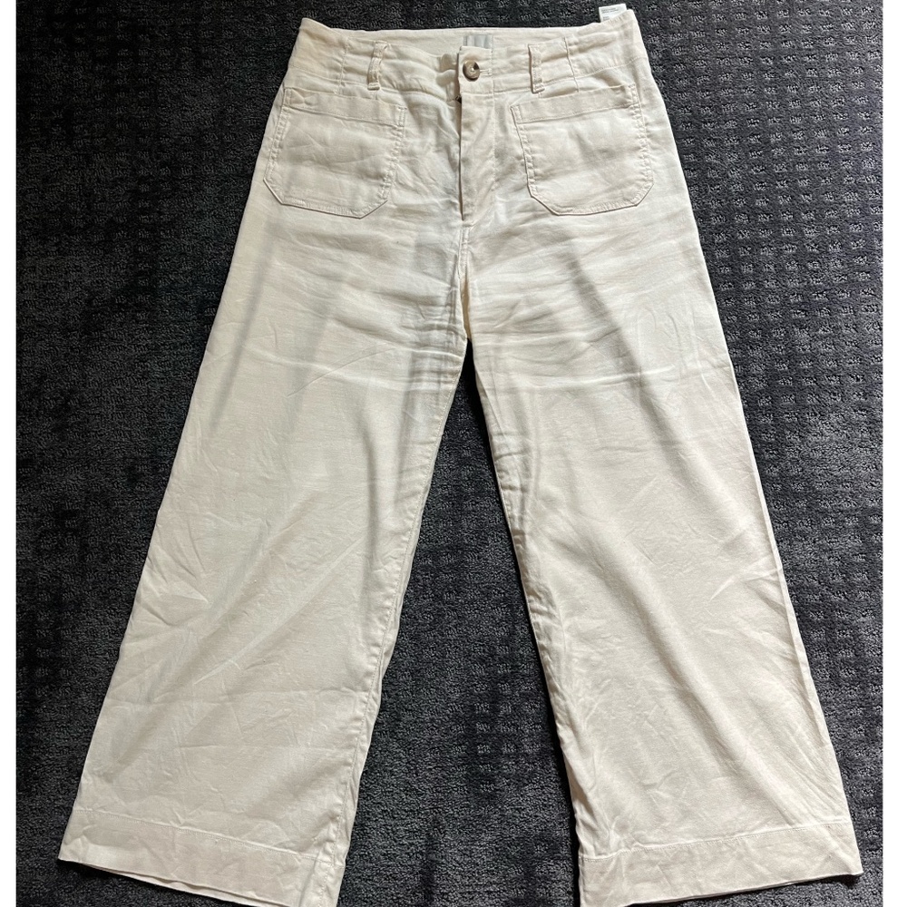 Anthropologie The Colette Linen Blend Crop Wide-Leg Pants by Maeve